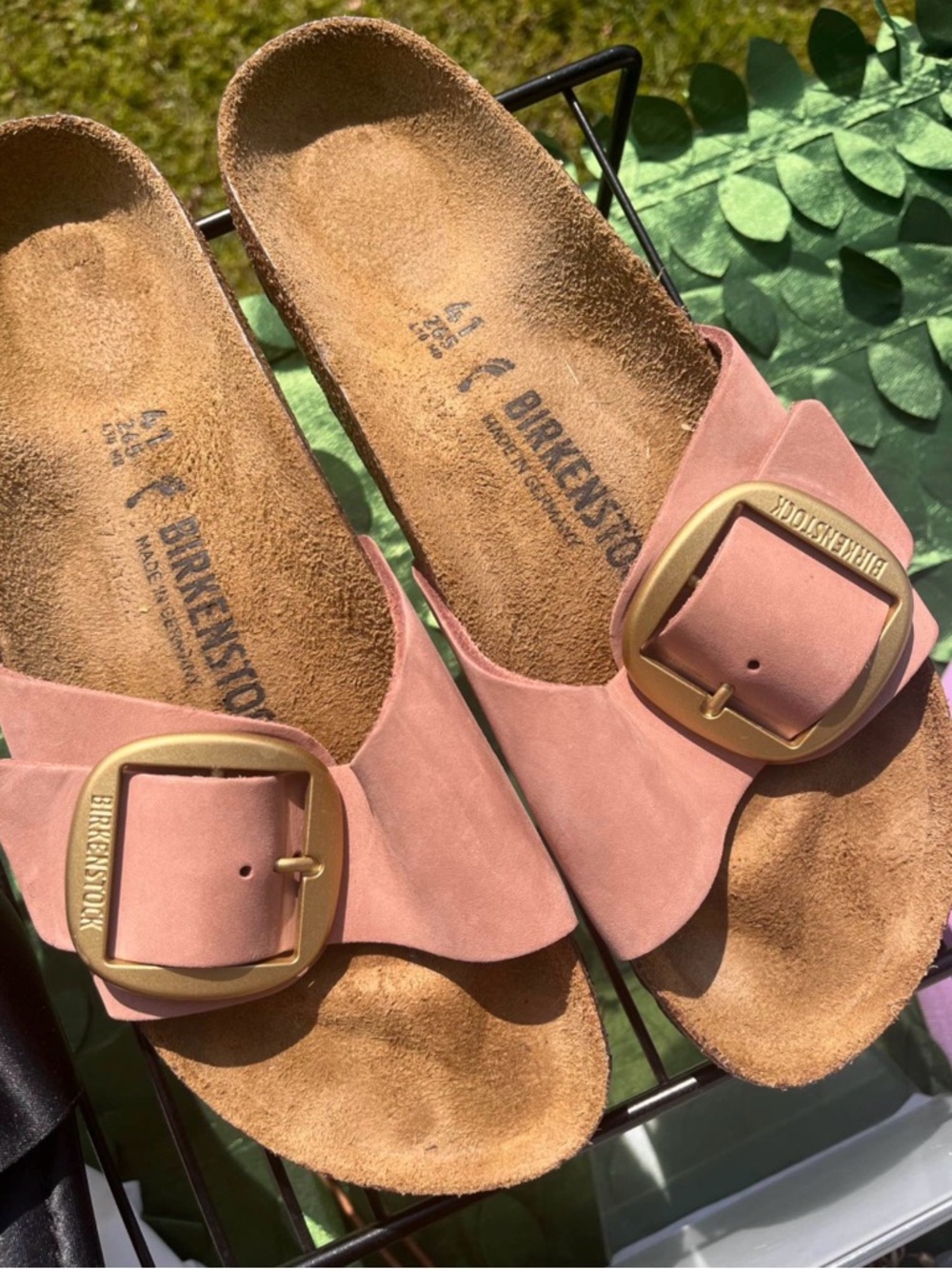 Birkenstock Madrid Big Buckle Mules in Dusty Rose with Gold Buckles
